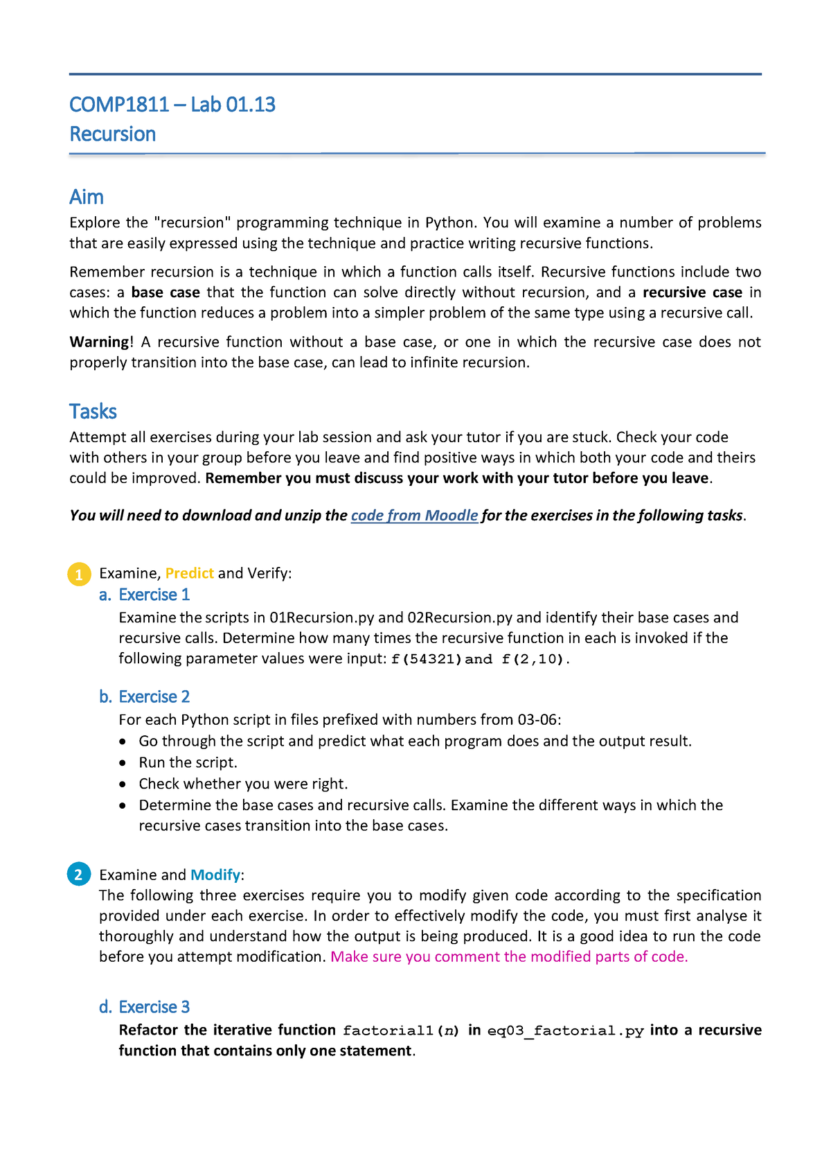 14 - LAB - COMP 1811 – Lab 01. 13 Recursion Aim Explore the 