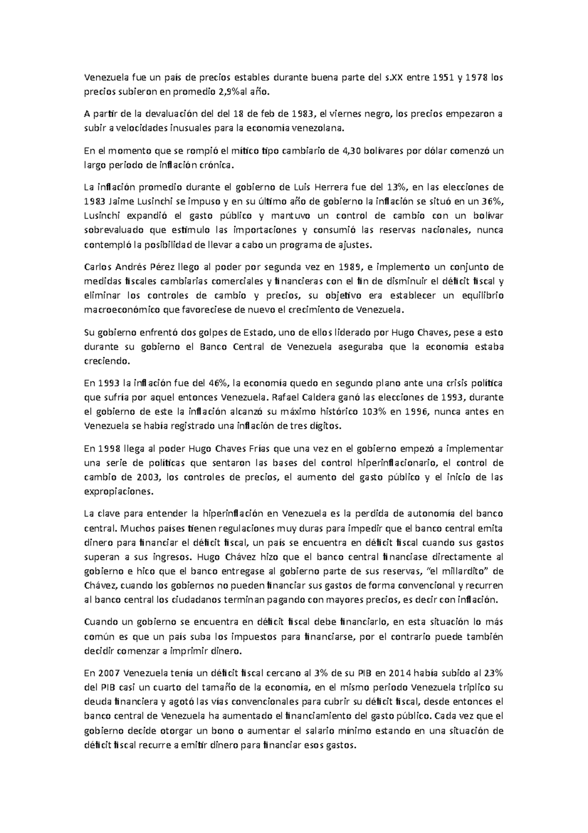 Proyecto de curso, trabajo práctico - Venezuela fue un país de precios