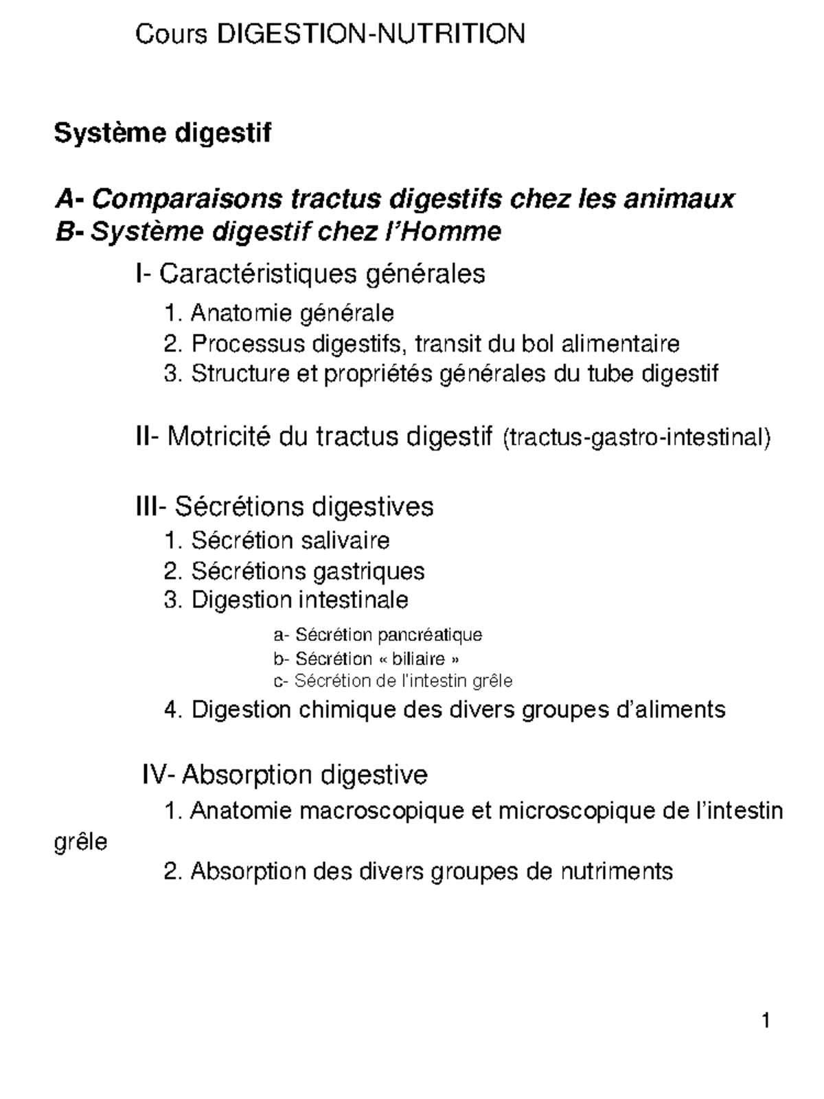 4TCH611U-Cours-B - Cours Digestion - Cours DIGESTION-NUTRITION Système ...