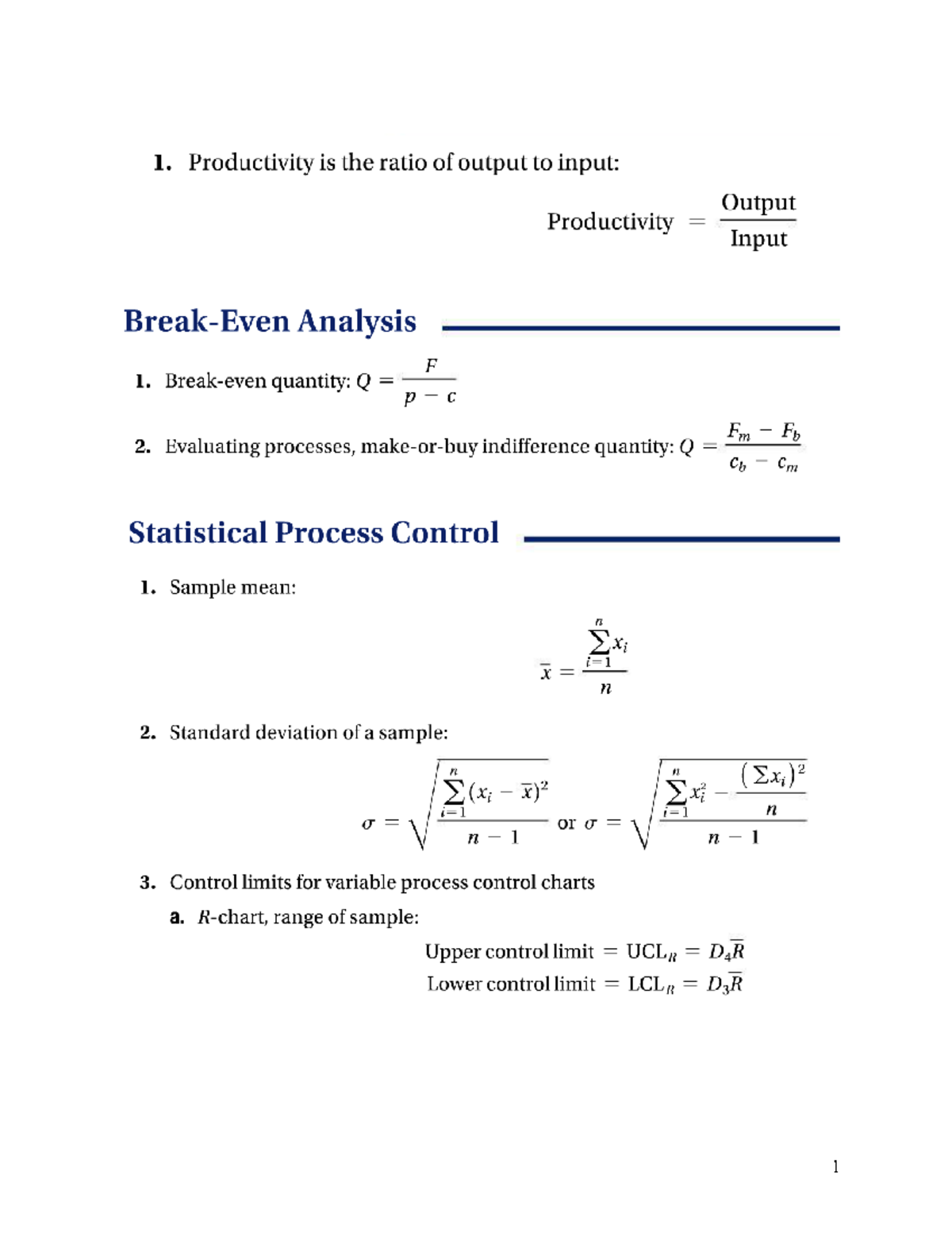 Formula Sheet Exam 1 - MGSC 395 - Studocu