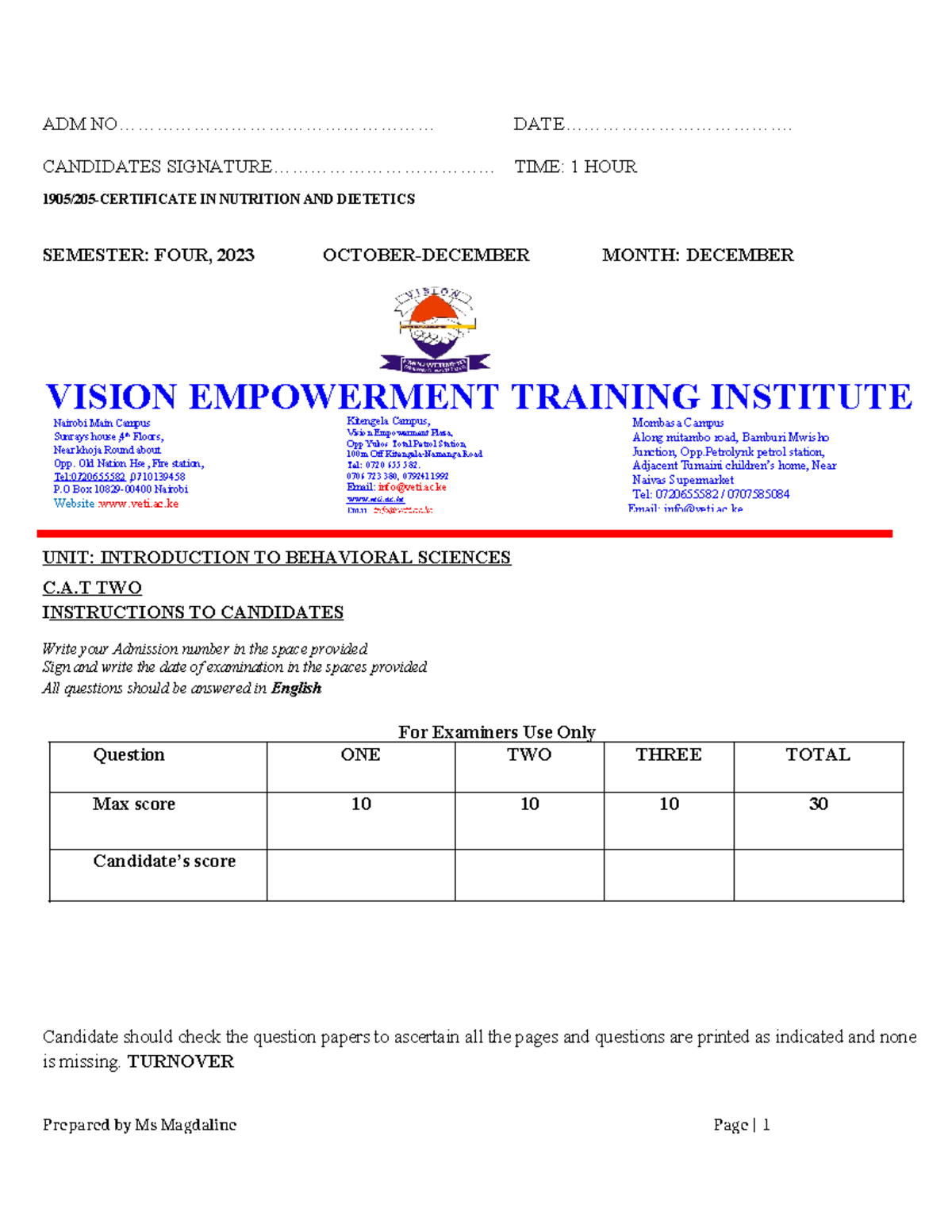 Behavioral Science-5 105820Ca - ADM NO