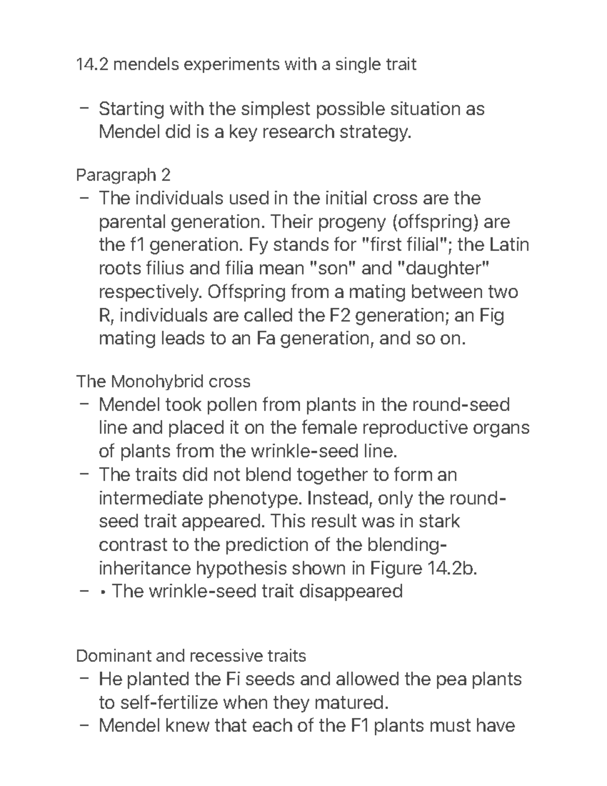 14.2 mendels experiments with a single trait - – – – – – – 14 mendels ...
