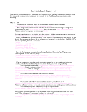 Nutrition Final Exam Study Guide - Nutrition Final Exam Study Guide ...