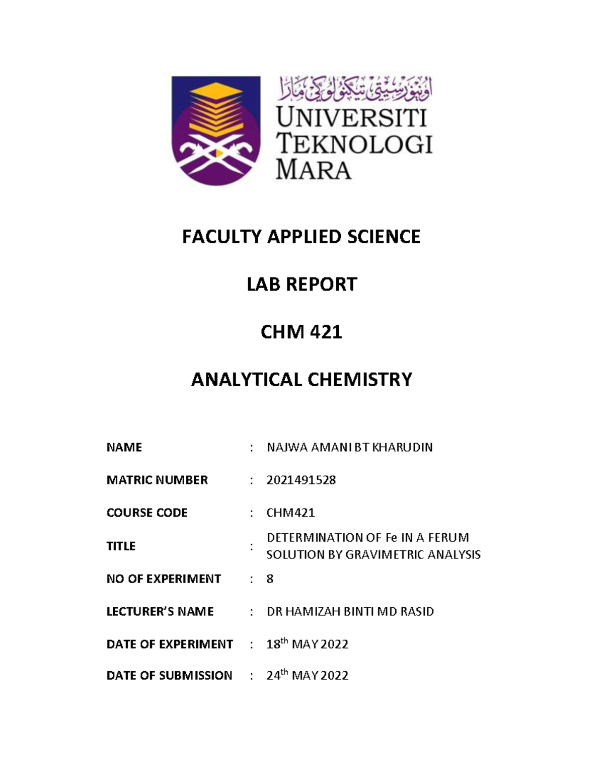 Najwa Amani BT Kharudin 2021491528 AS2292A - FACULTY APPLIED SCIENCE ...