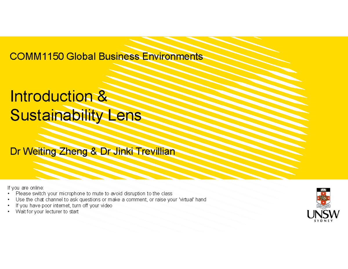 Week 1 lecture preview slides - COMM1150 Global Business Environments ...