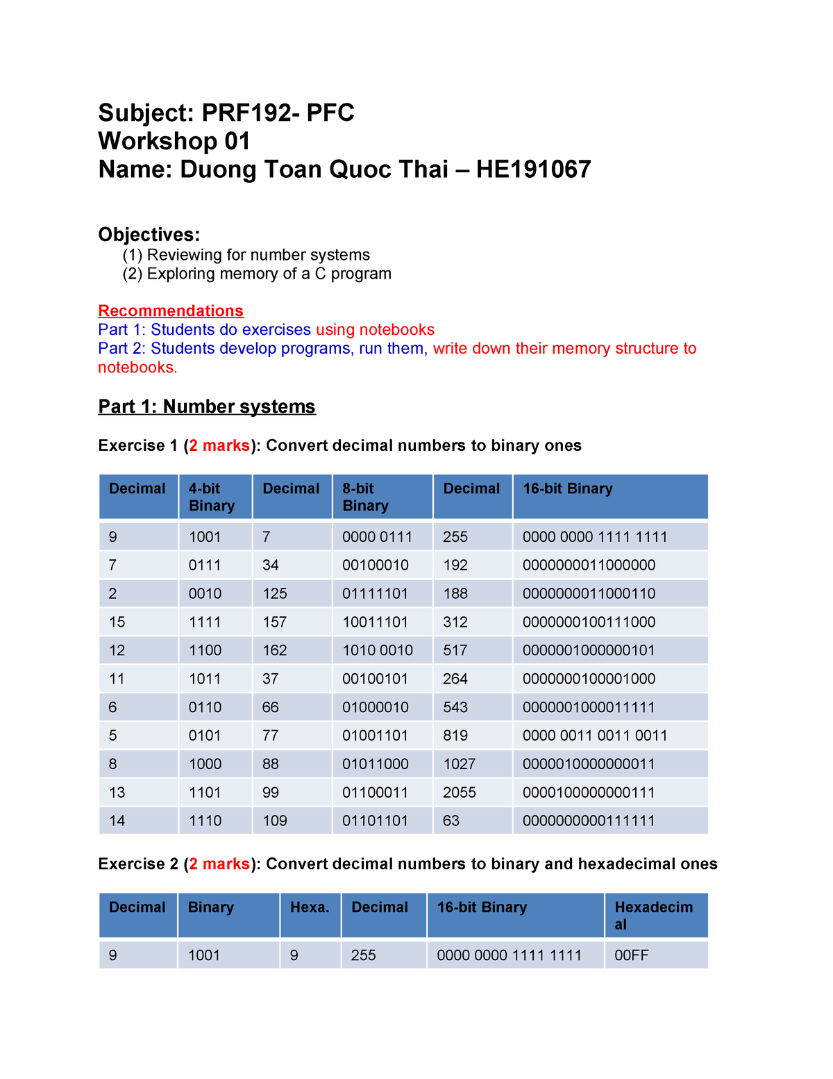 Workshop 01 (Auto Recovered) - Subject: PRF192- PFC Workshop 01 Name ...