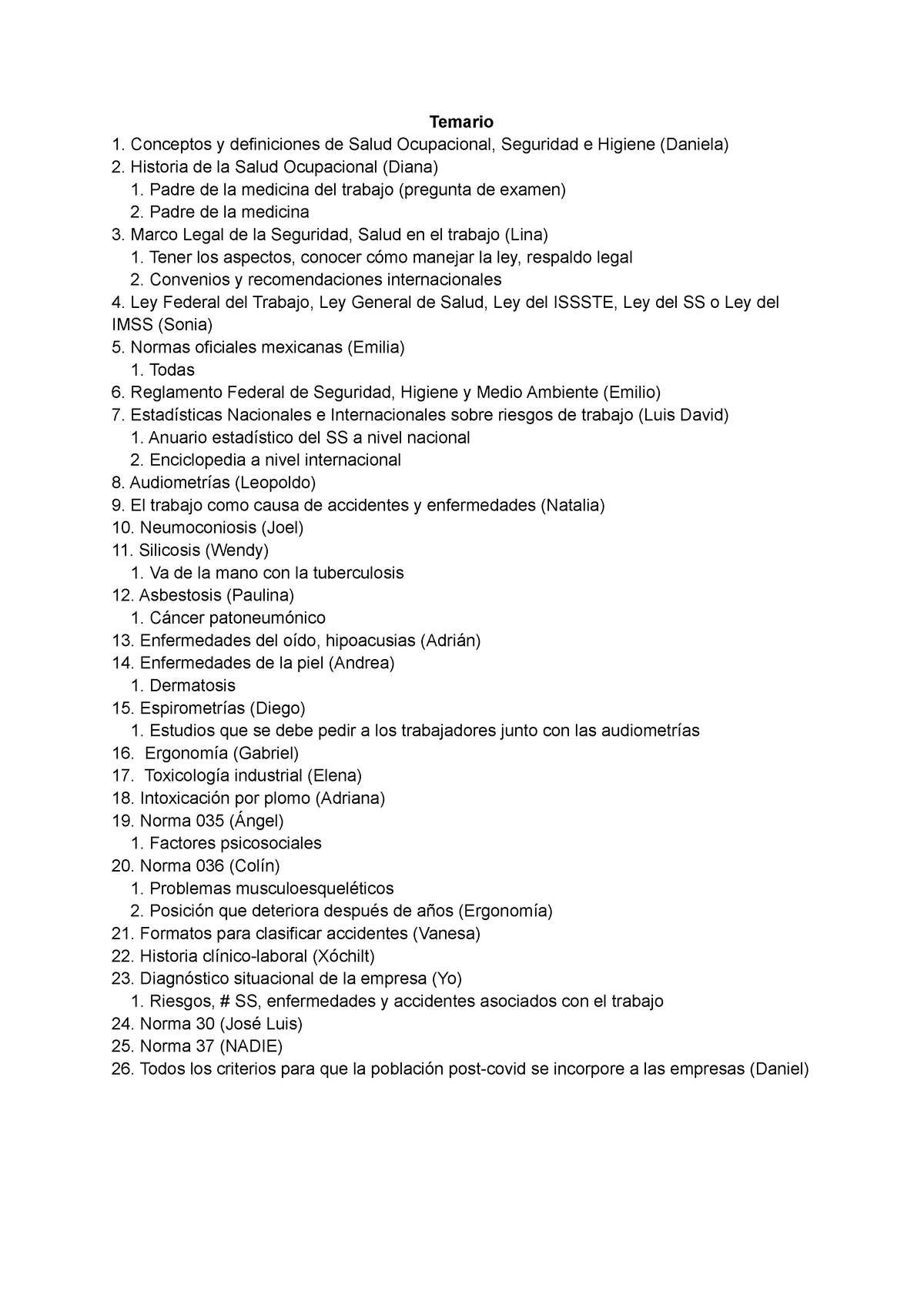 Temario - Medicina Ocupacional - Temario Conceptos y definiciones de Salud  Ocupacional, Seguridad e - Studocu