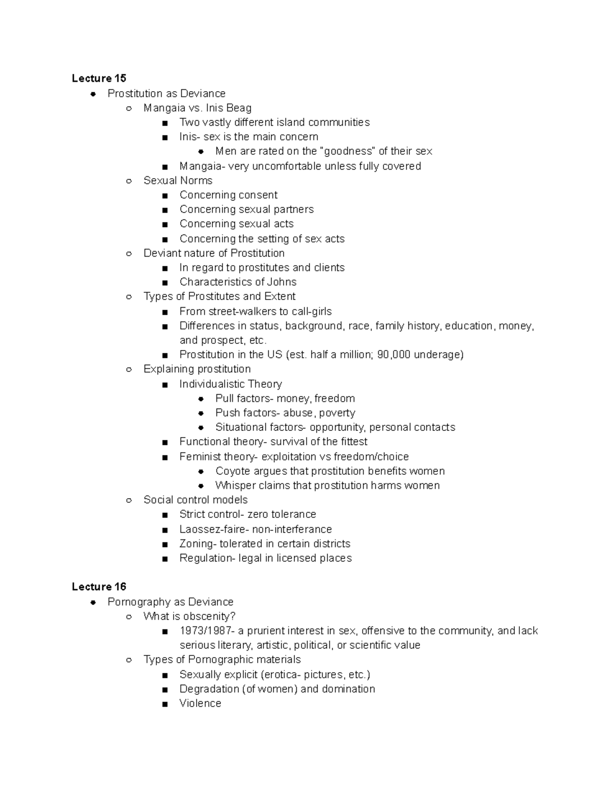 Social Deviance Notes- Quiz 5 - Lecture 15 Prostitution as Deviance ...