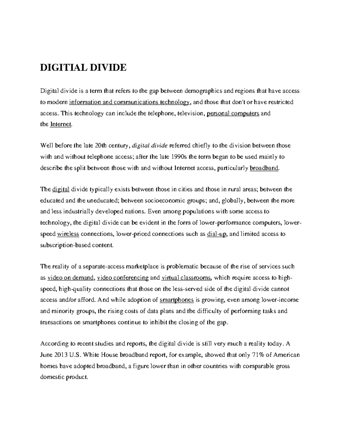 Unit-7 - Notes - DIGITIAL DIVIDE Digital divide is a term that refers ...