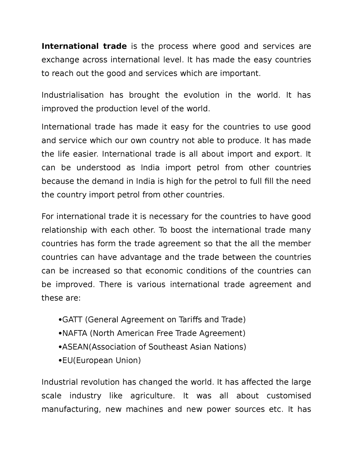 economics essay international trade