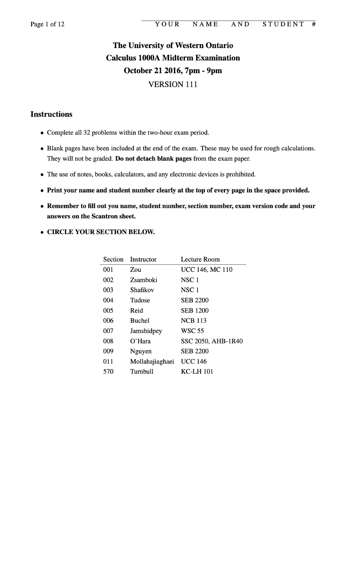 Calc1000A 2016 Midterm Print 111 - Calculus 1000A/B - Studocu