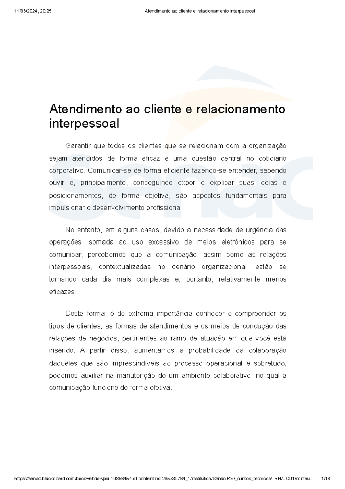 Atendimento ao cliente e relacionamento interpessoal - - Studocu