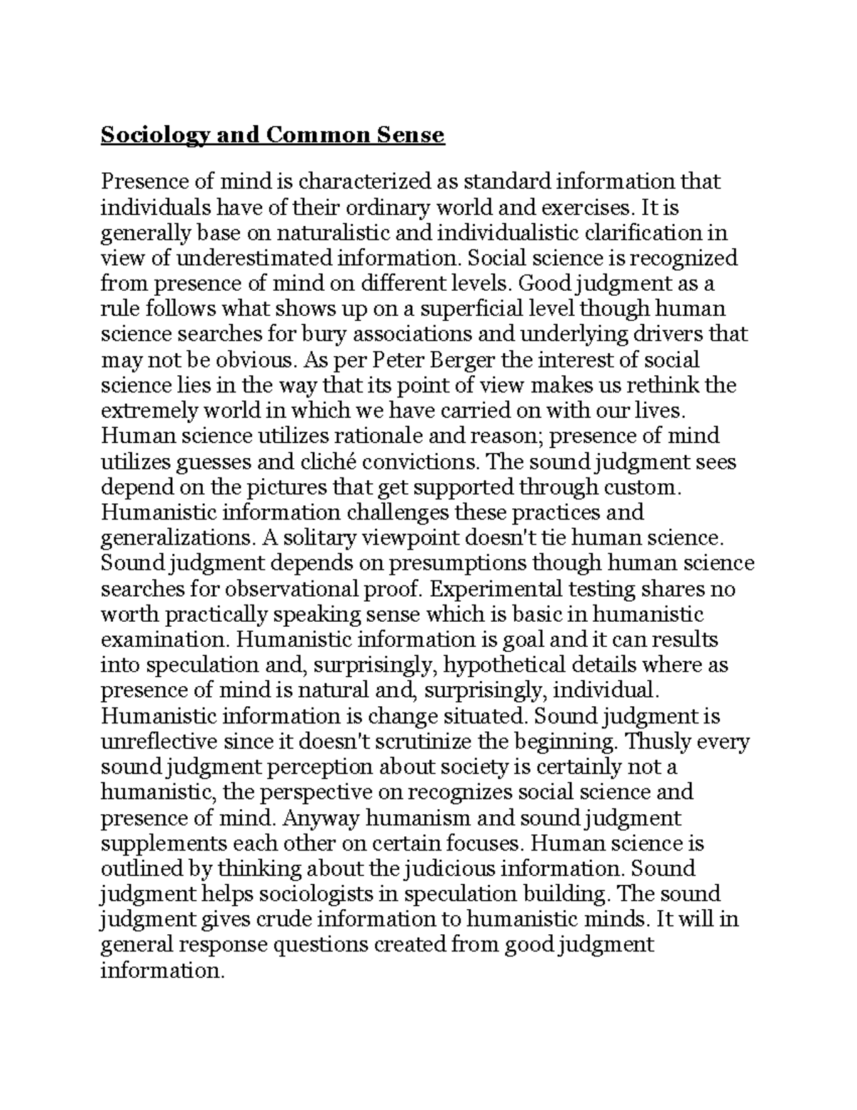 Sociology and Common Sense - Sociology and Common Sense Presence of ...