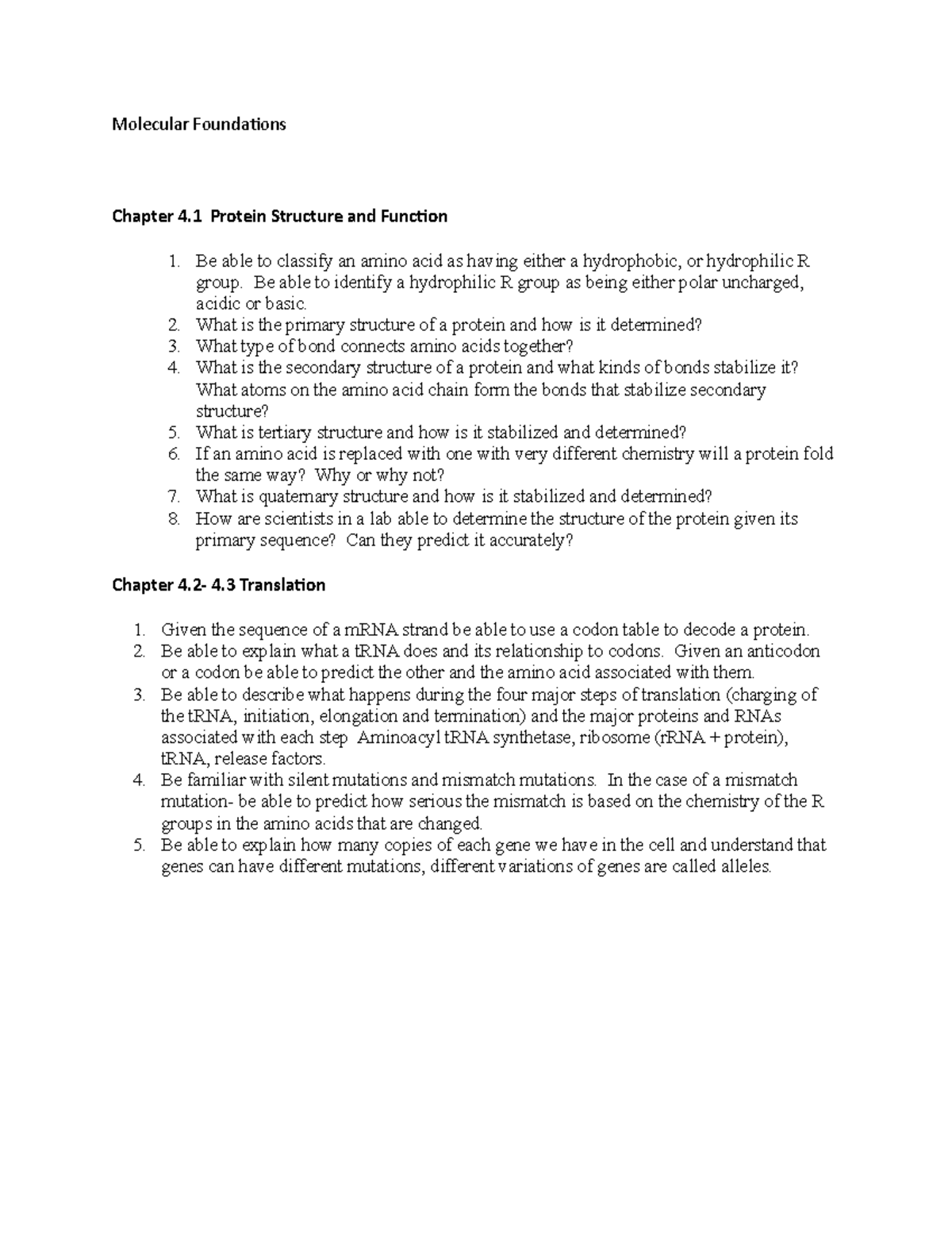 Chp 4 - Professor Terrie Rife - Molecular Foundations Chapter 4 Protein ...
