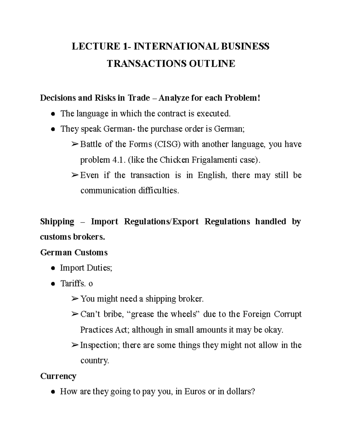 IB-1 - Lecture notes 1 - LECTURE 1- INTERNATIONAL BUSINESS TRANSACTIONS ...