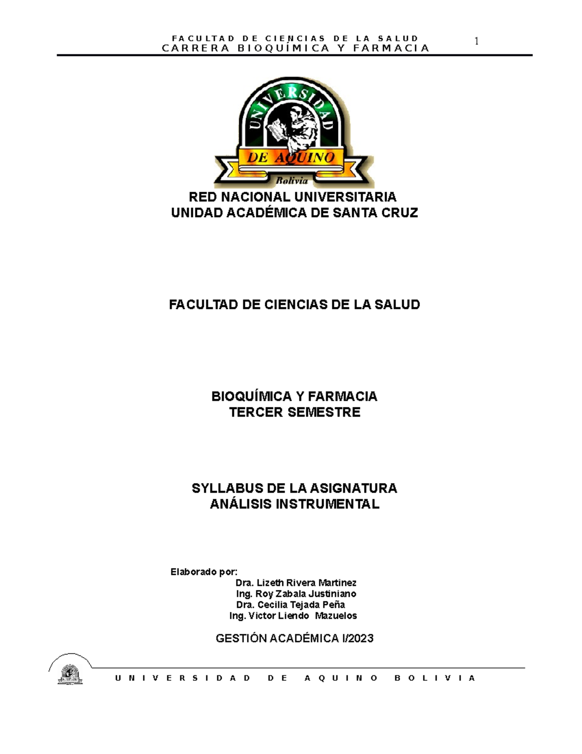 12023 Syllabus Analisis Instrumental C A R R E R A B I O Q U Í M I C