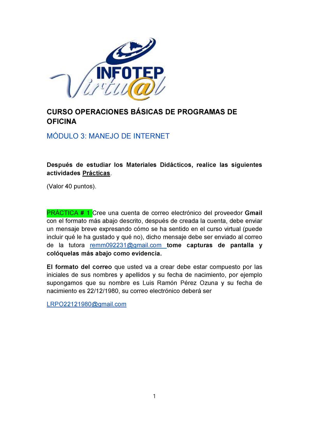 Actividad Modulo 3 Internetdocx 3 Curso Operaciones BÁsicas De Programas De Oficina MÓdulo 9536