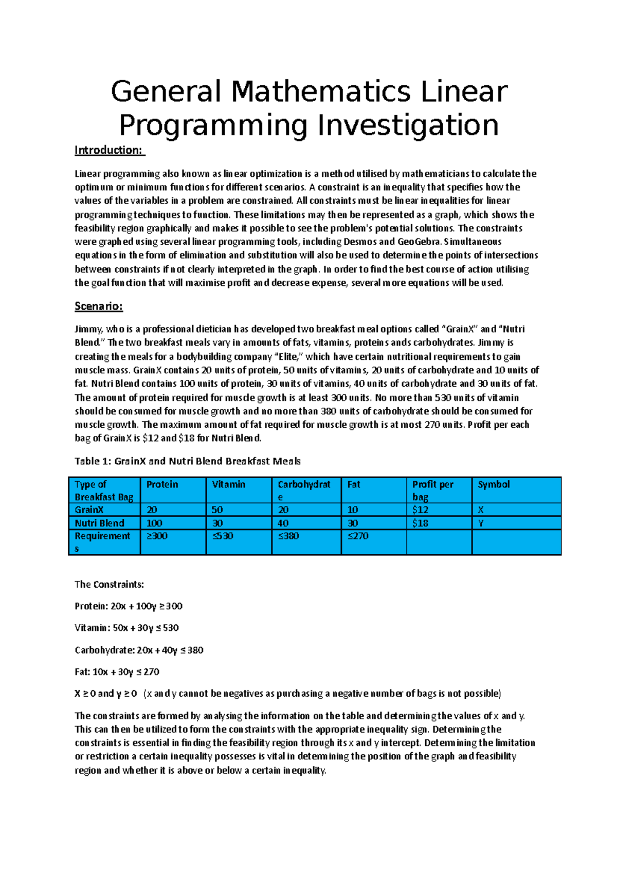General Mathematics Linear Programming Investigation - CBHS Lewisham ...
