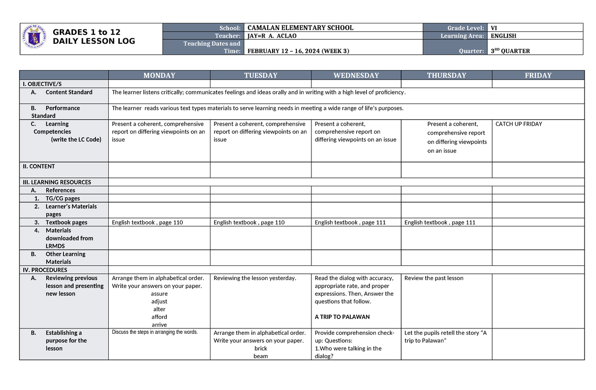 DLL English 6 Q3 W3 - bbbb - GRADES 1 to 12 DAILY LESSON LOG School ...