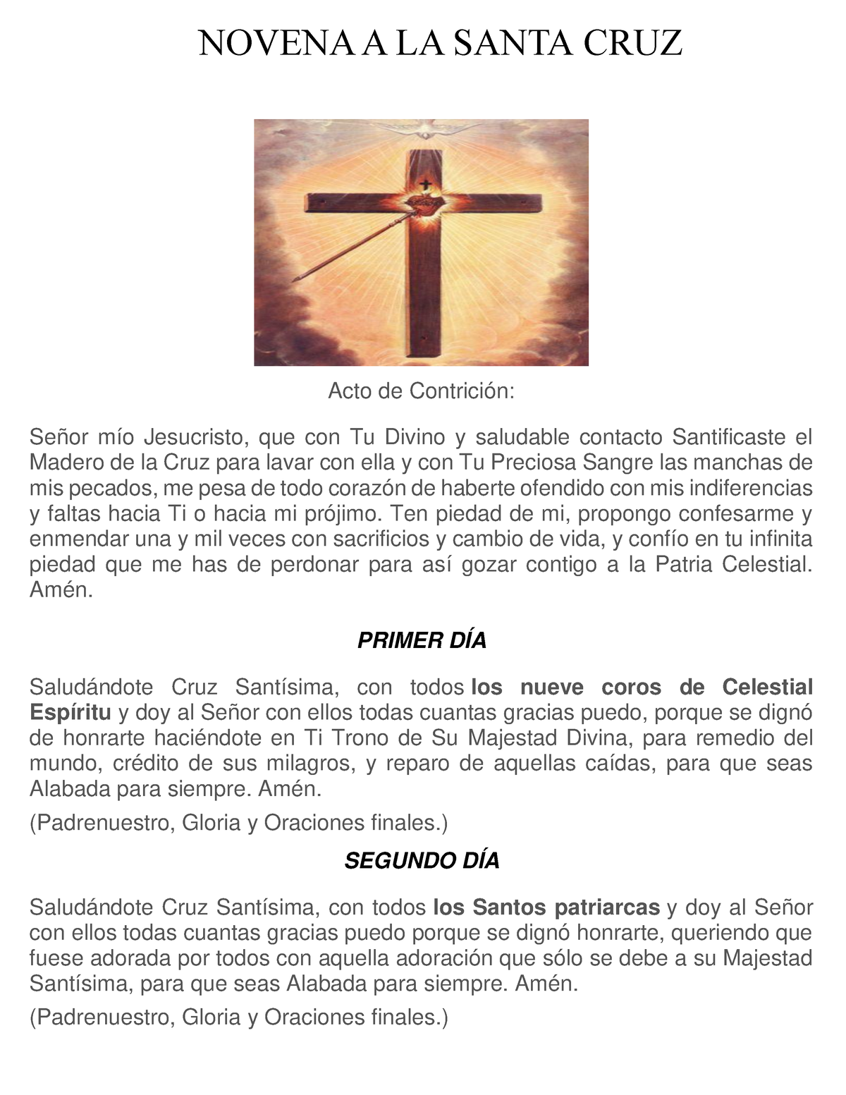 Novena A LA Santa cruz NOVENA A LA SANTA CRUZ Del 05 al 13 de