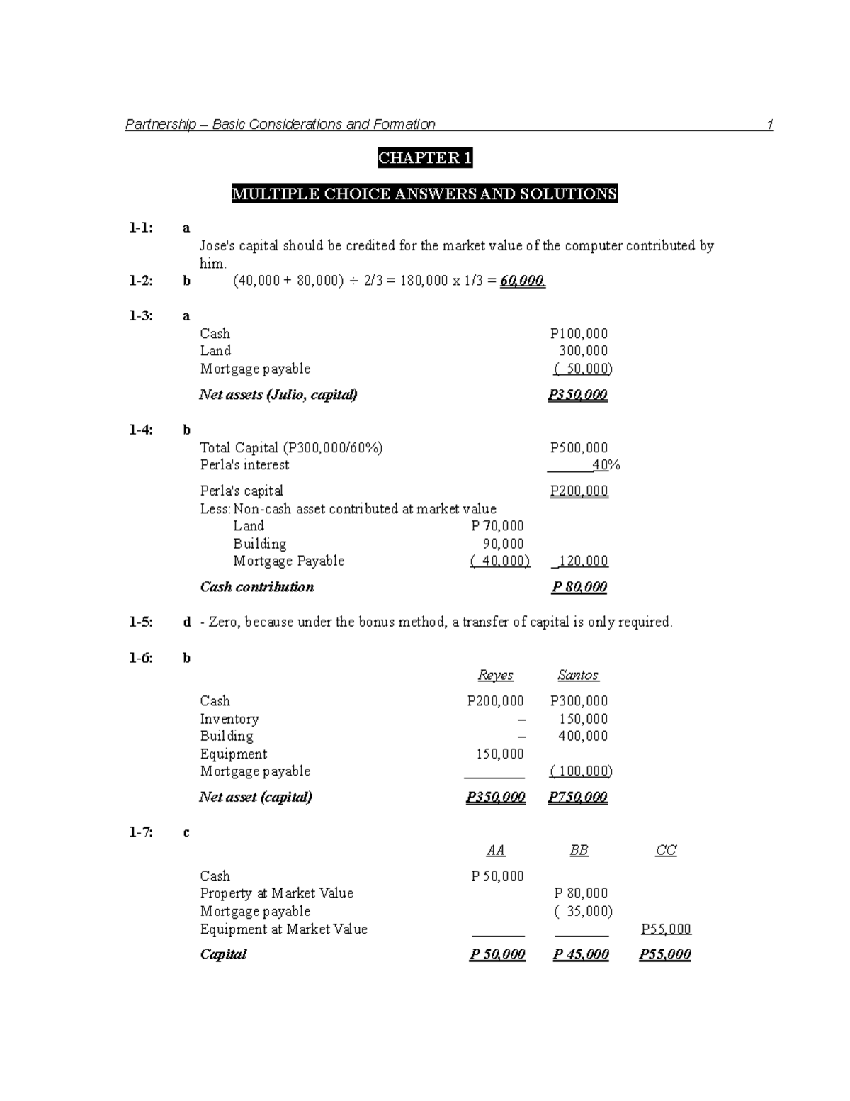 Chapter 1 Advance Accounting 1 Solman - Partnership – Basic ...