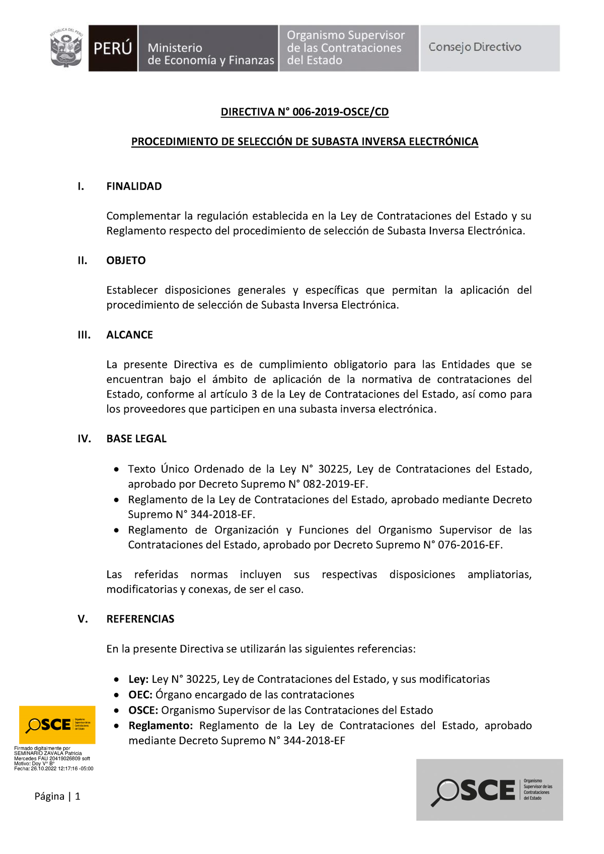 Subasta Inversa - DIRECTIVA N° 006-2019-OSCE/CD PROCEDIMIENTO DE ...