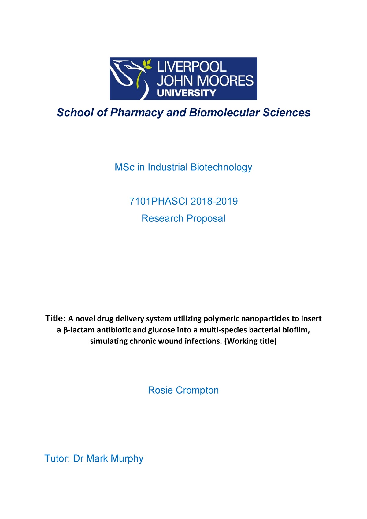 research proposal for pharmaceutical chemistry