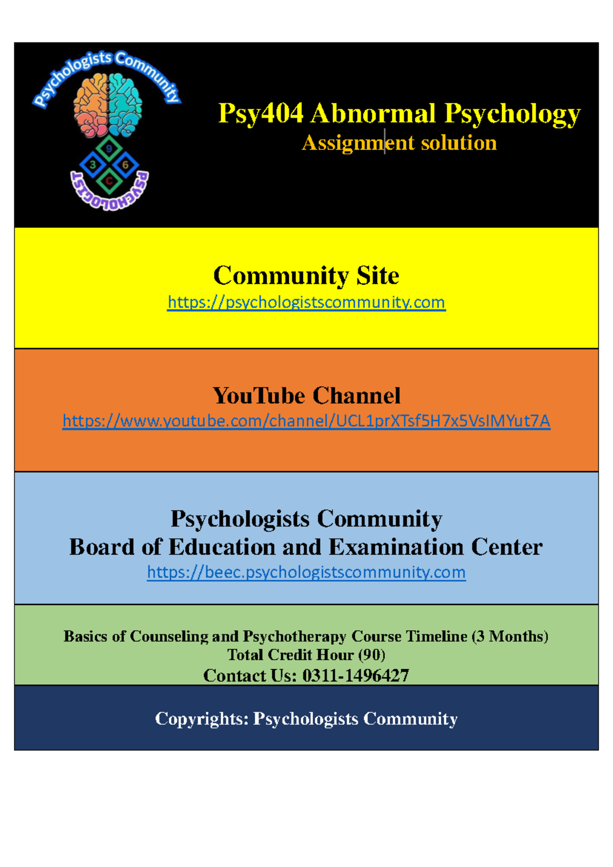 Psy401 Assignment Solution - Clinical psychology - Psy40 4 Abnormal ...