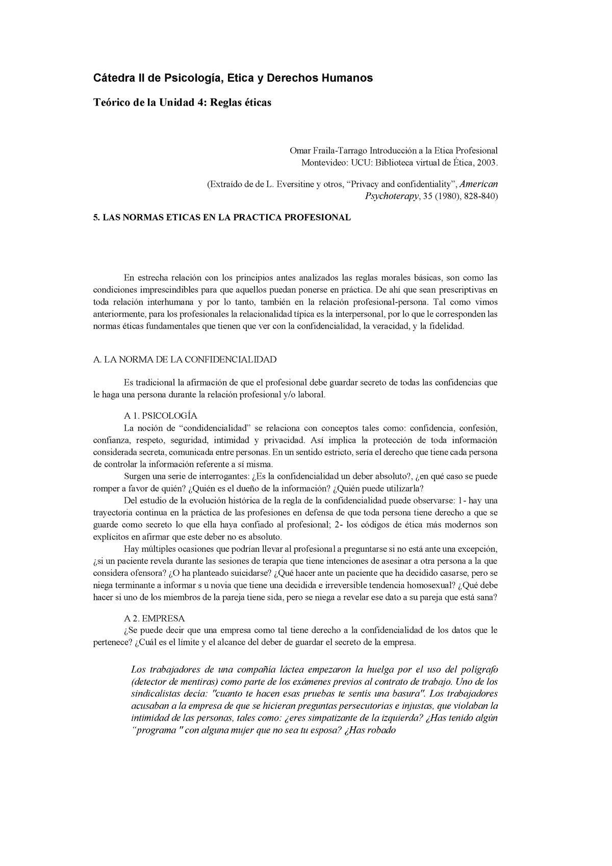 122 Las Normas Eticas En La Practica Profesional Cátedra Ii De Psicología Ética Y Derechos 0193