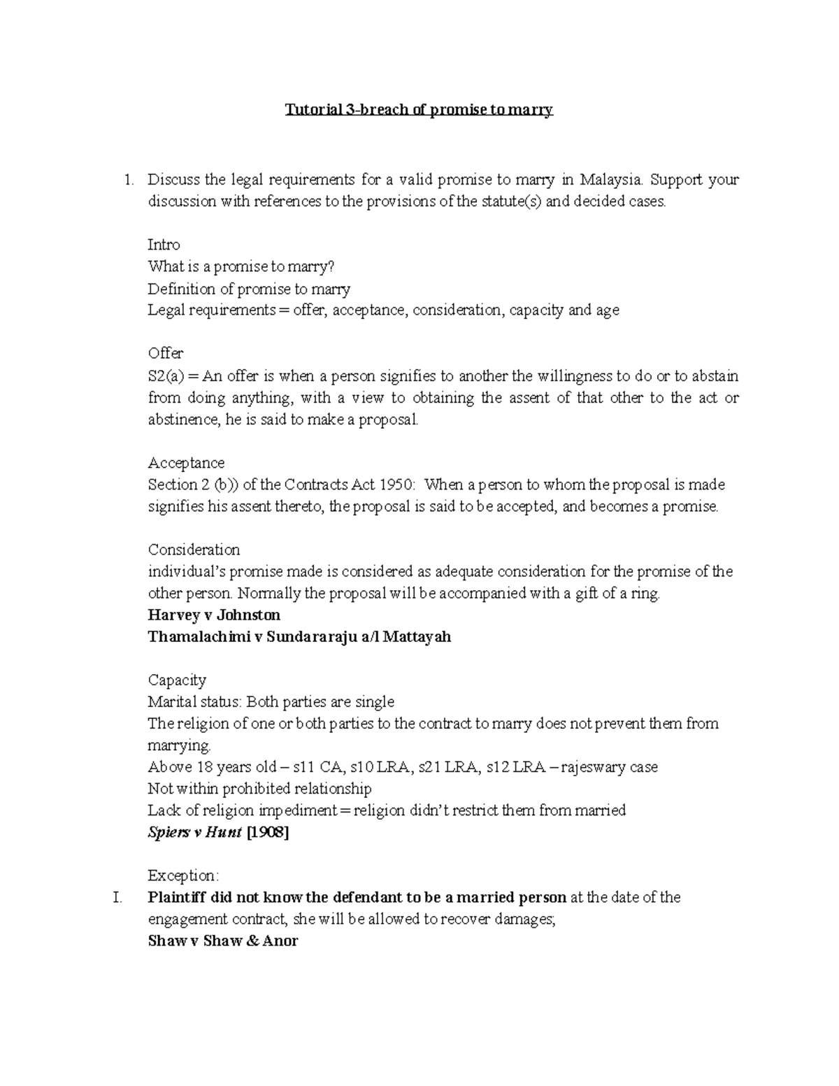 Tutorial 3-promise to marry - Tutorial 3-breach of promise to marry ...