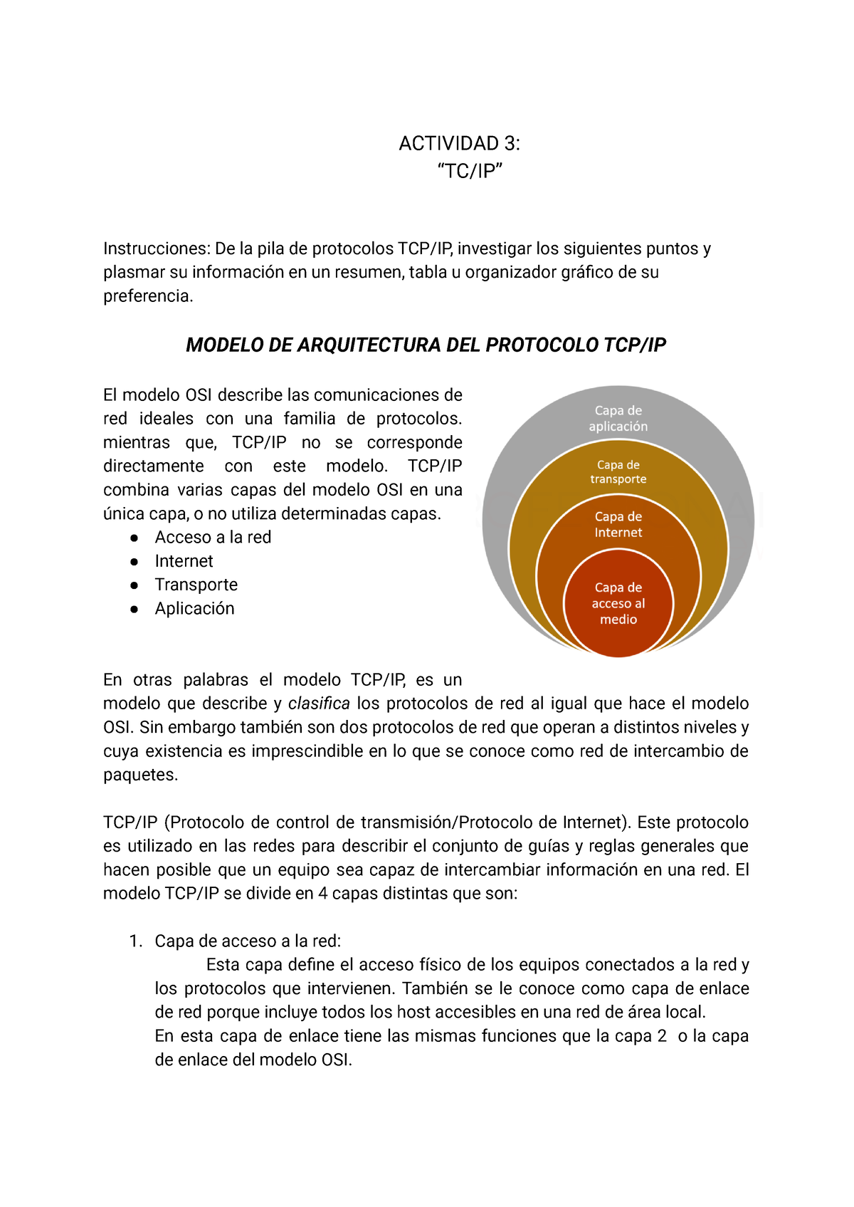 Ejercicio TCP/IP Tarea 3 - ACTIVIDAD 3: “TC/IP” Instrucciones: De la pila  de protocolos TCP/IP, - Studocu