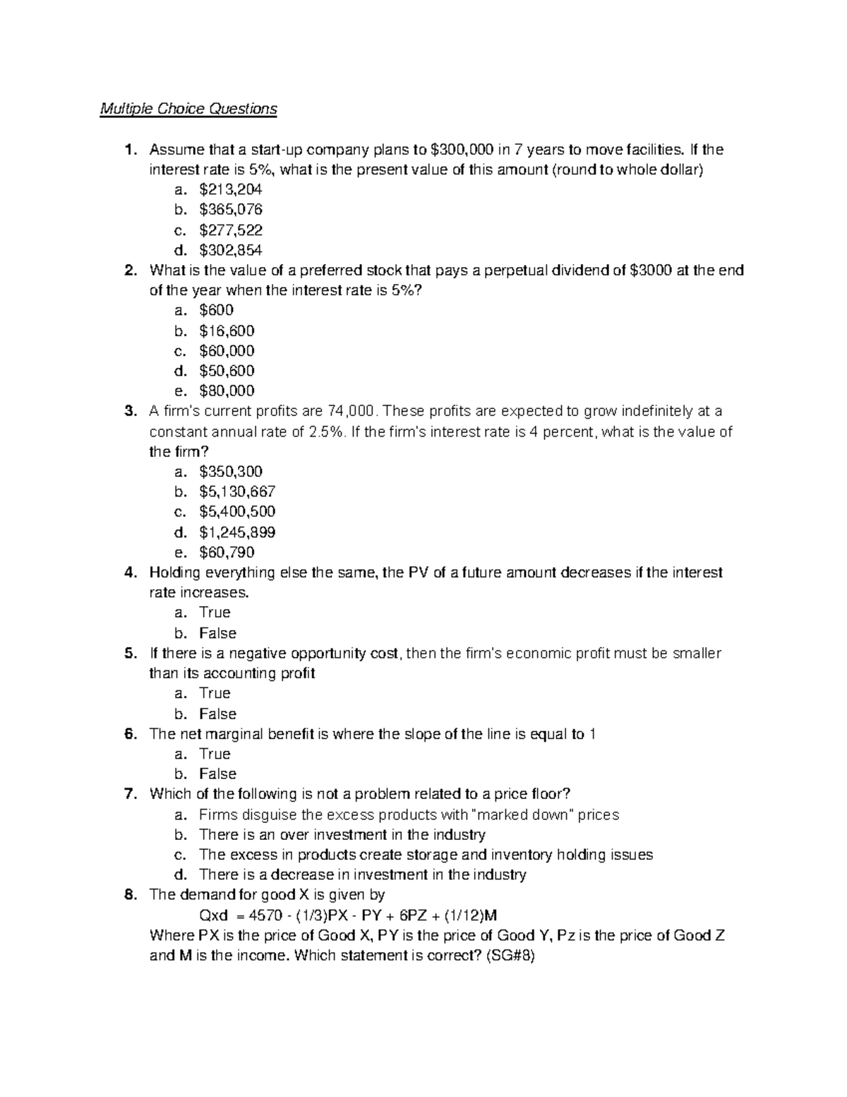Midterm 1 Mock Exam - Multiple Choice Questions 1. Assume that a start ...