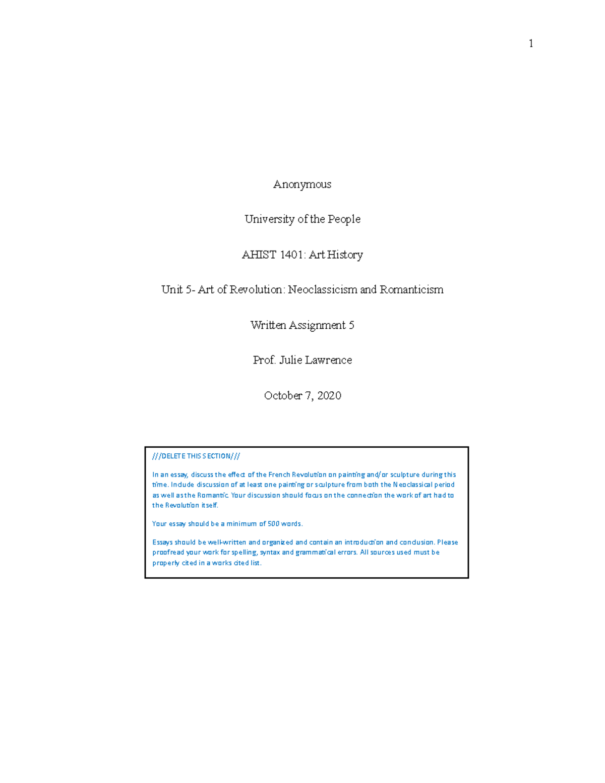 AHIST 1401 - Written 5 - Anonymous University of the People AHIST 1401 ...