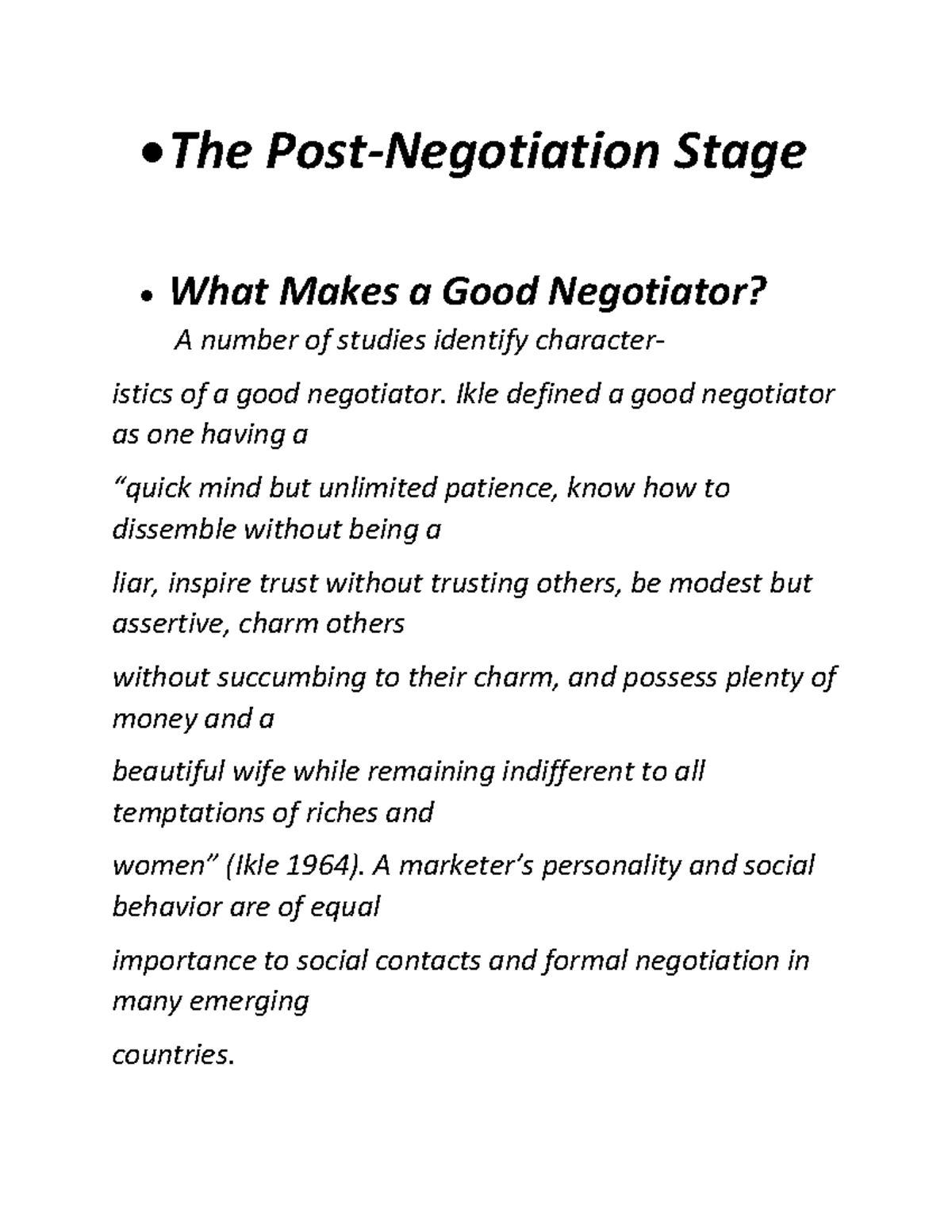 Business management prectice notes 12 - • The Post-Negotiation Stage ...