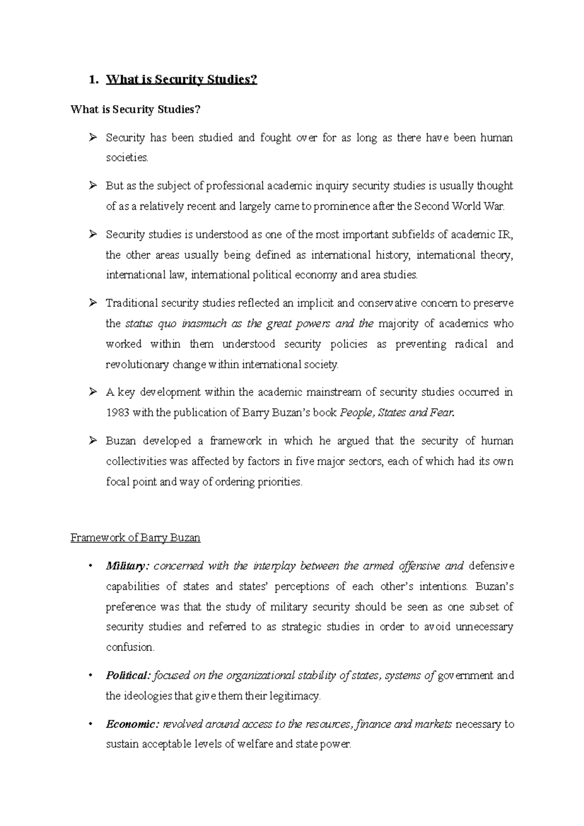 1. What is Security Studies 1. What is Security Studies? What is Security Studies? Security