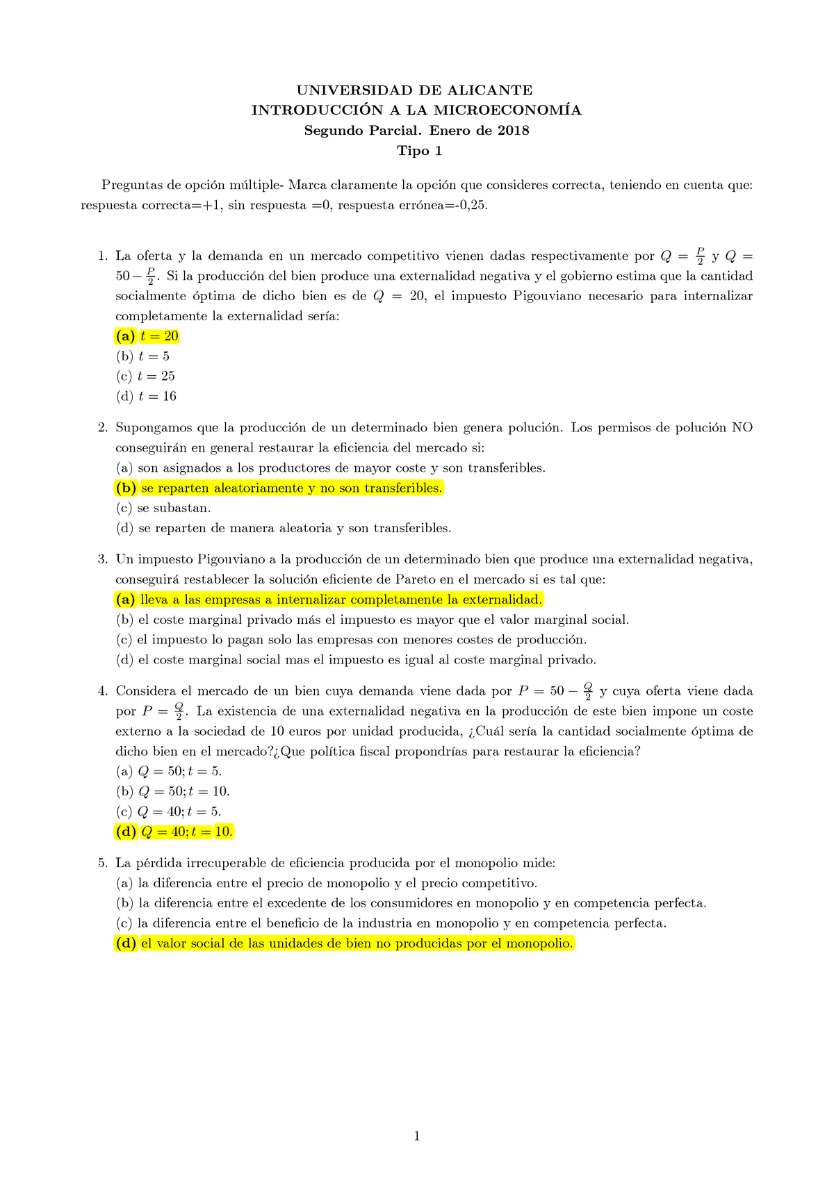 Examen Enero Preguntas Y Respuestas Universidad De Alicante A La Segundo Parcial Enero