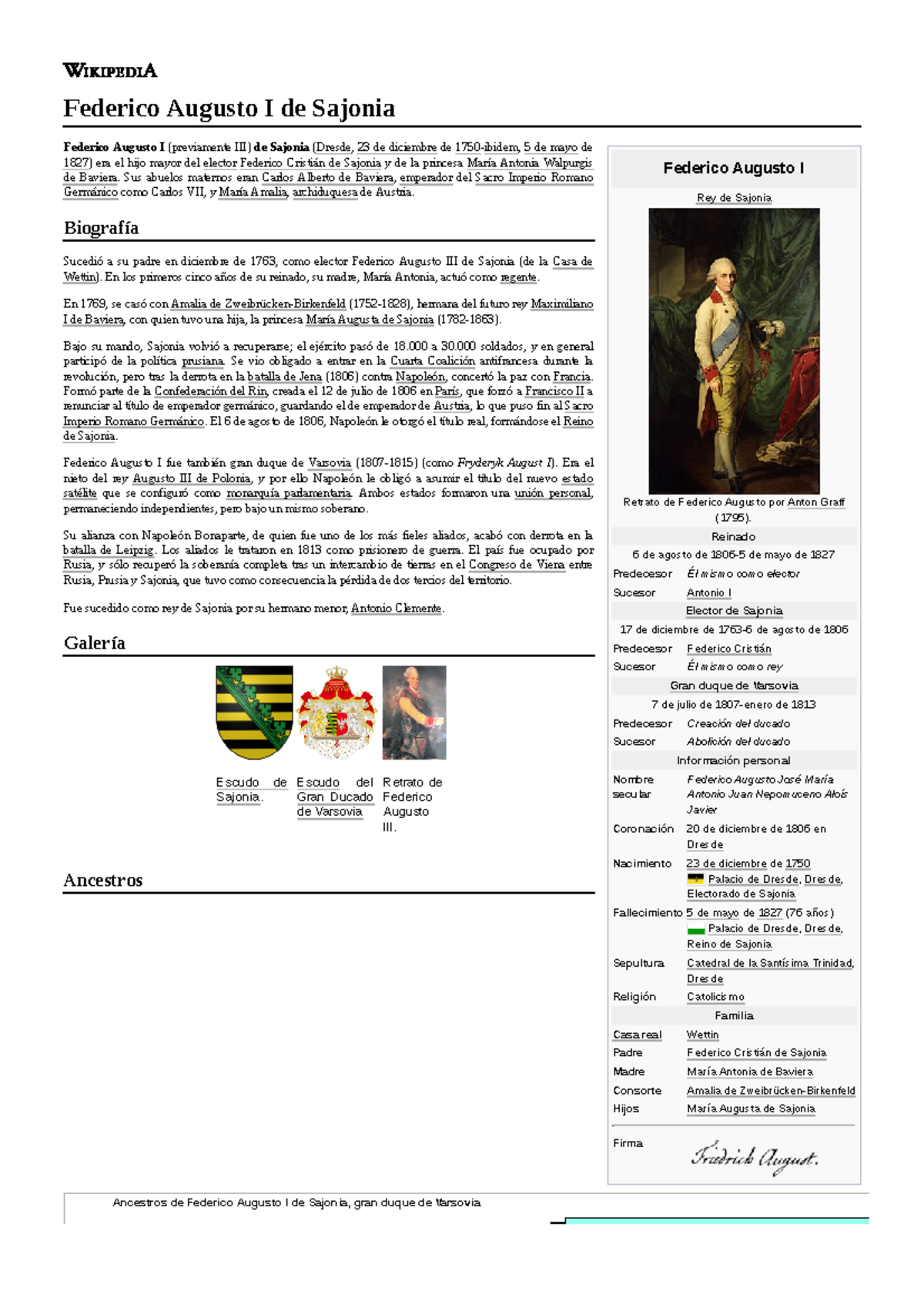 Federico Augusto I de Sajonia Federico Augusto I Rey de Sajonia