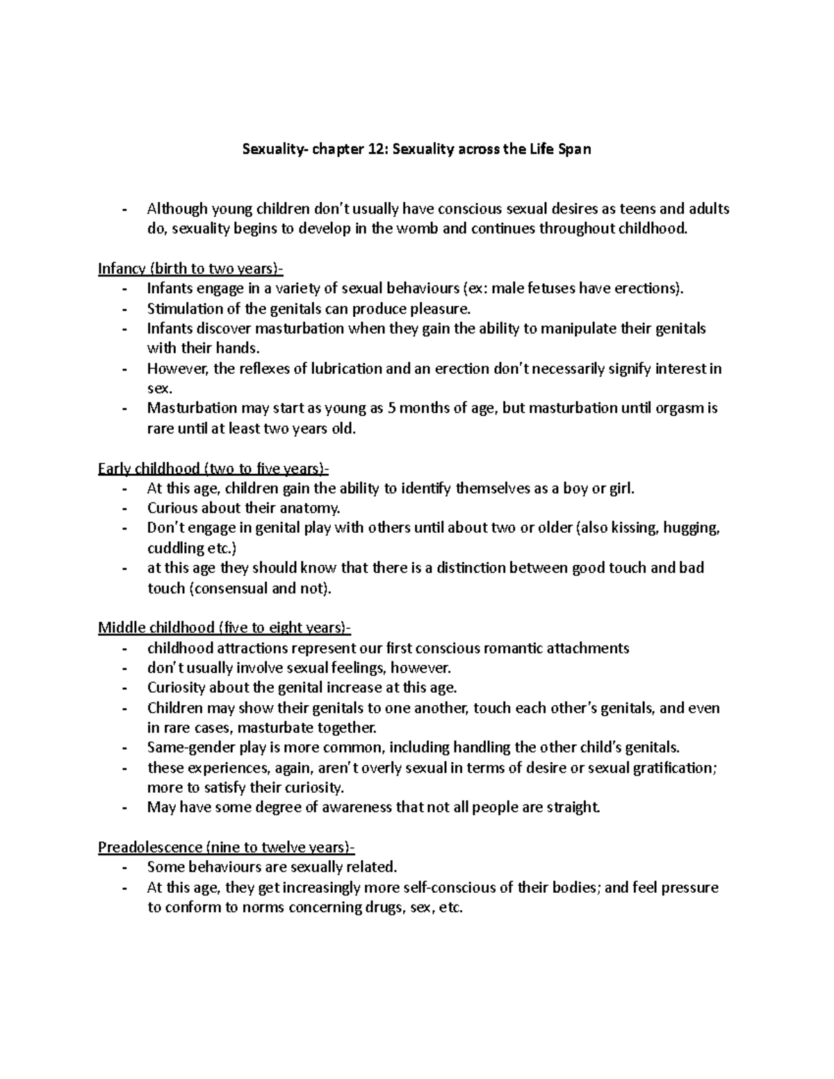 Sexuality- Chapter 12 Notes - Sexuality- Chapter 12: Sexuality Across ...