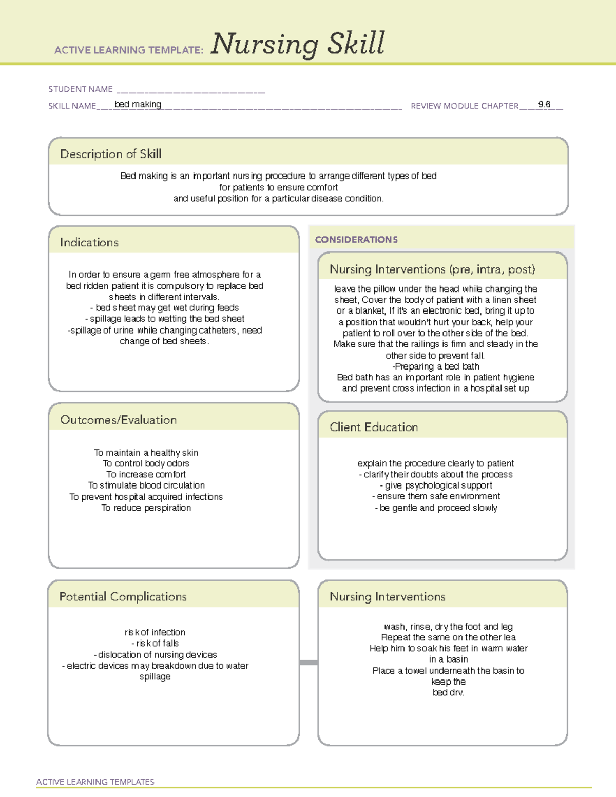 9 - skills templet - NURS3604 - ACTIVE LEARNING TEMPLATES Nursing Skill ...