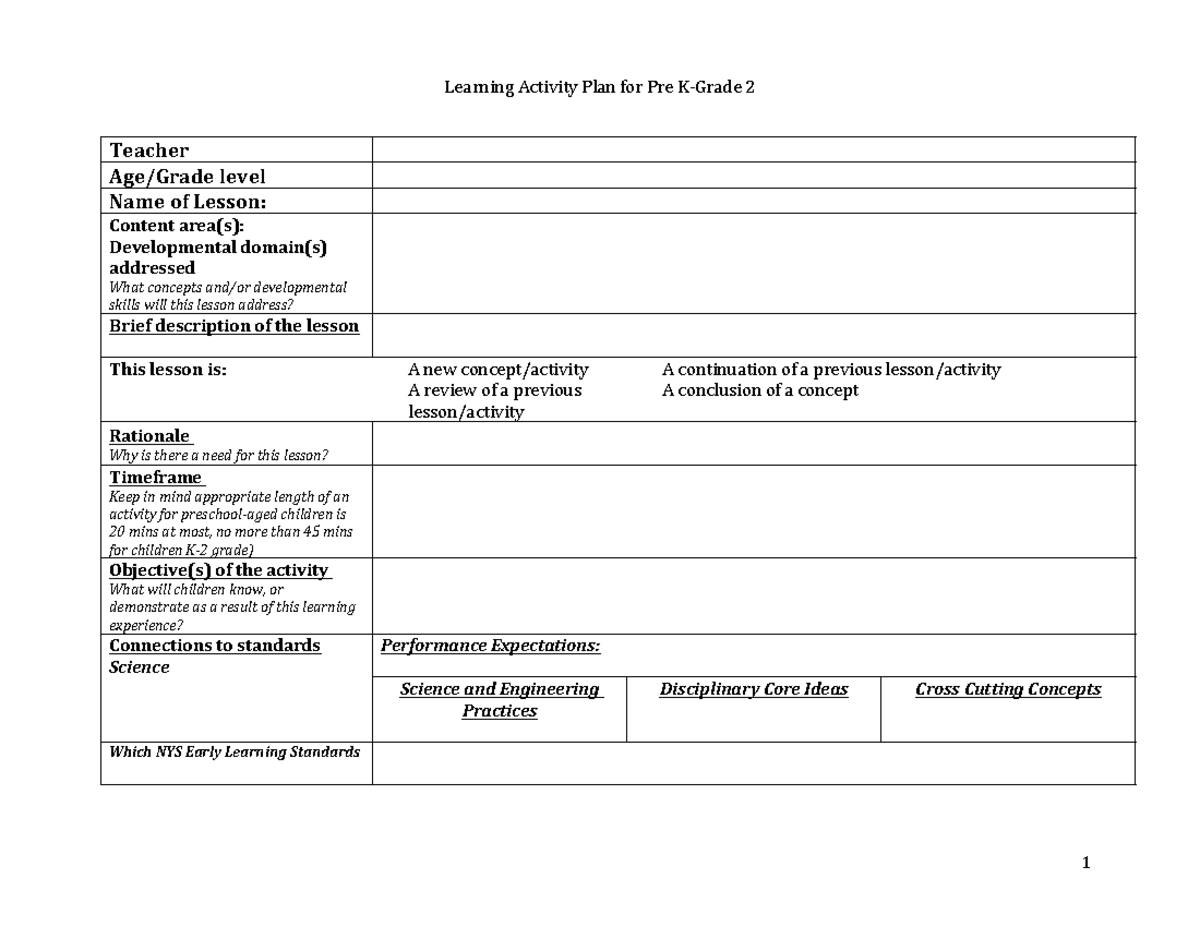 Learning Activity Template - Teacher Age/Grade level Name of Lesson ...