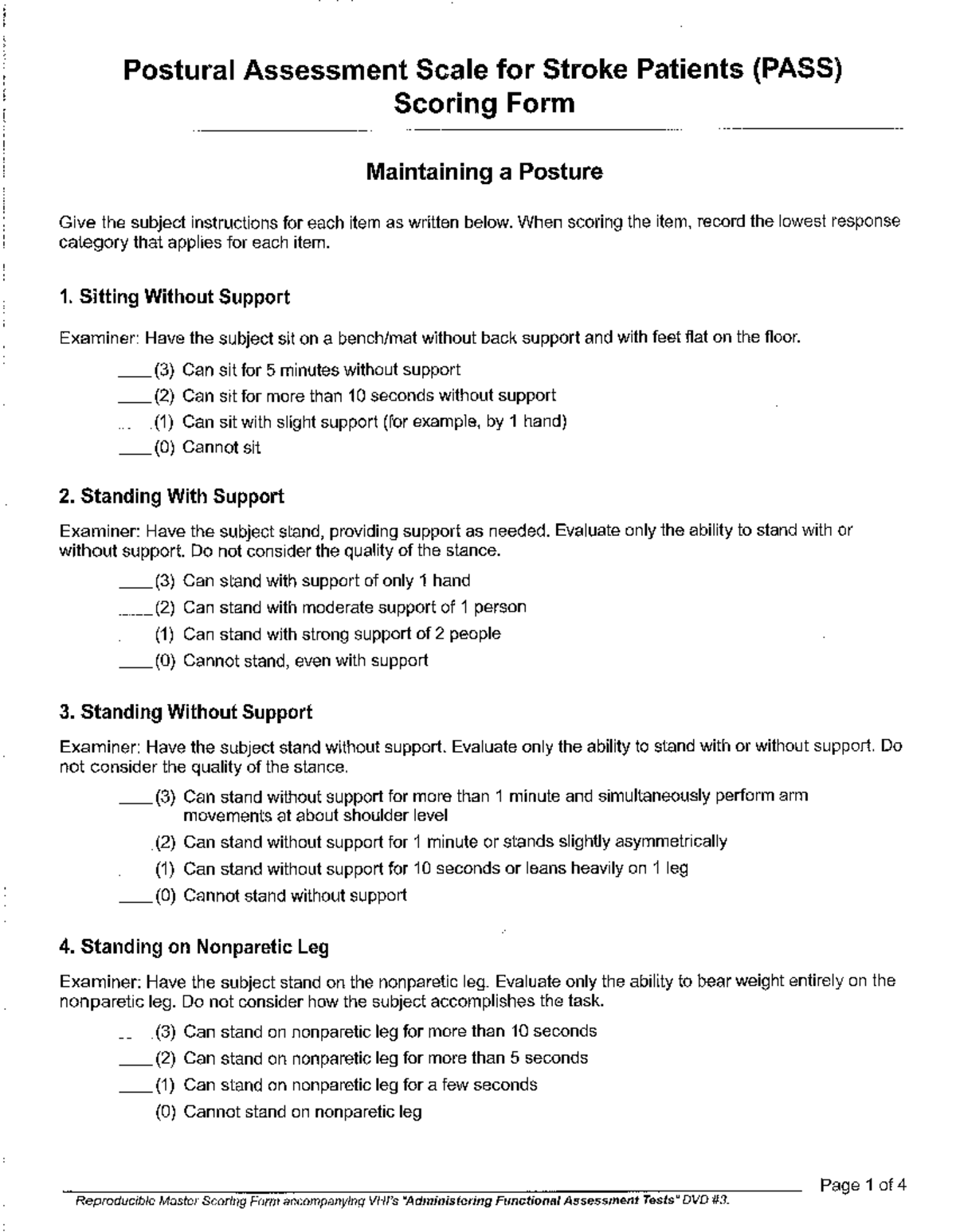 Postural Assessment Scale For Stroke Patients PASS Patology Anatomy