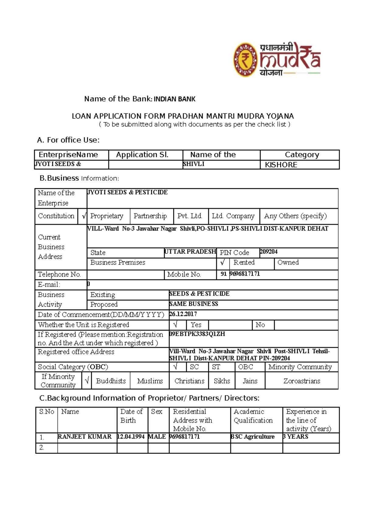 Mudra Kishor Booklet FOR CC- Final- Babla Branch - Name of the Bank ...