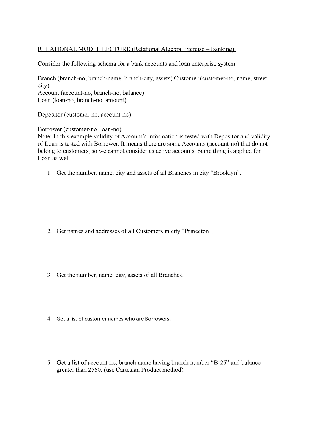 Relational Model Exercise - RELATIONAL MODEL LECTURE (Relational ...