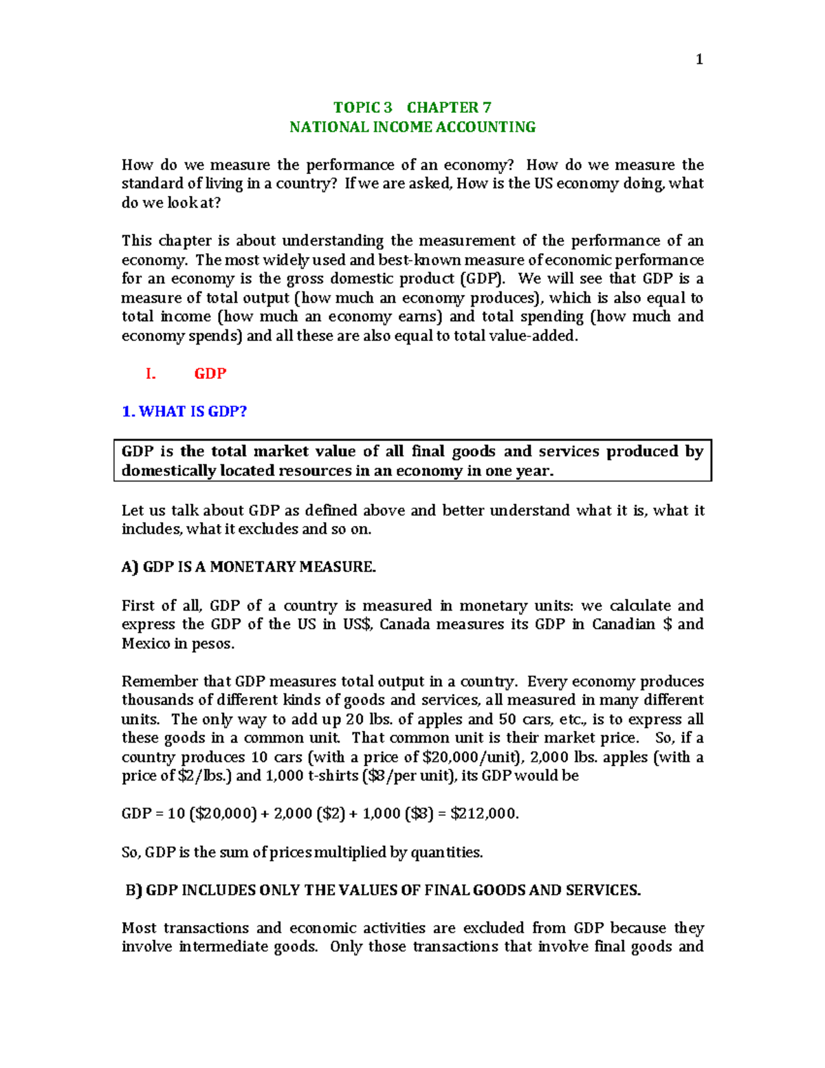 ECON 101- Topic 3 (CHP.7)- Lecture Notes - TOPIC 3 CHAPTER 7 NATIONAL ...