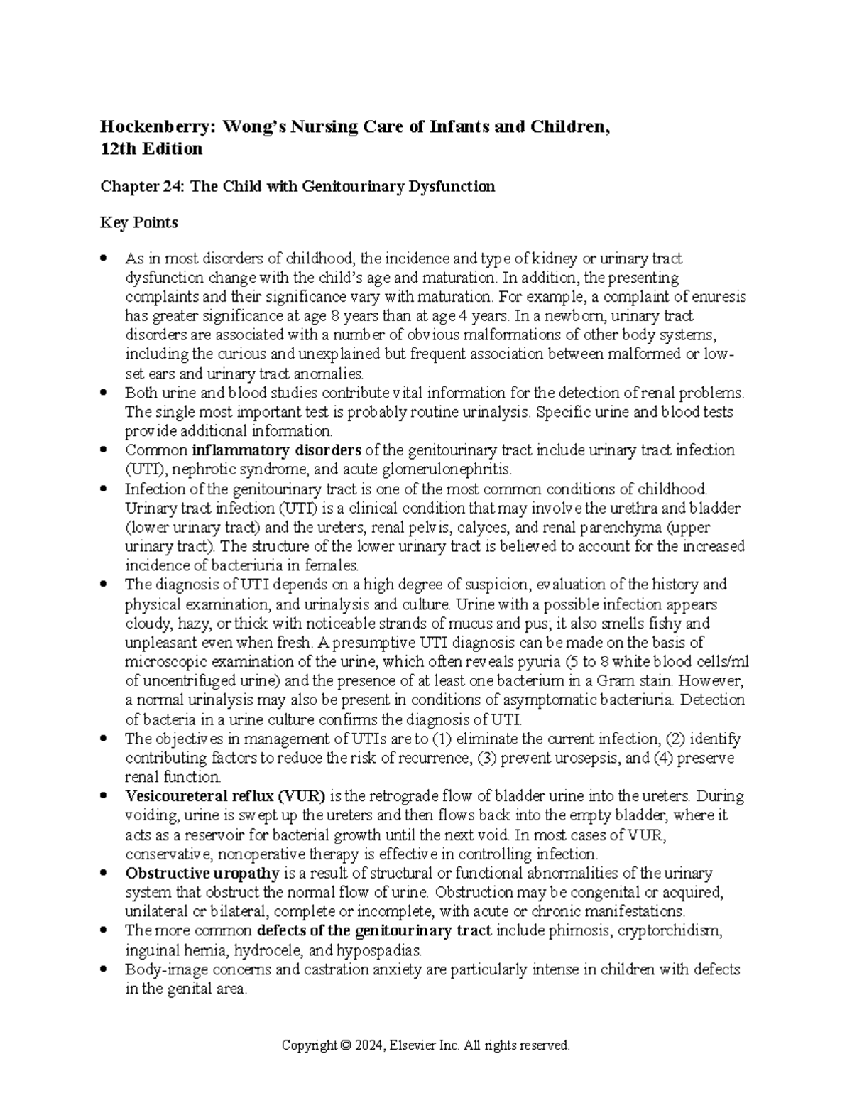 Chapter 024 - Summary Pediatric Nursing - Hockenberry: Wong’s Nursing ...