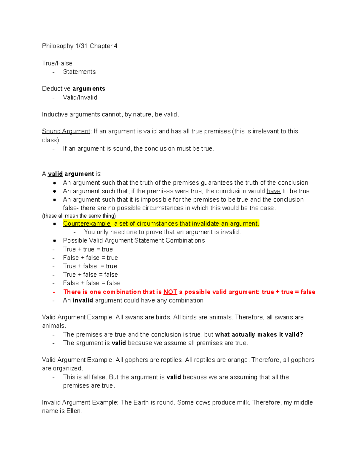 Philosophy 1 31 - notes from 1/31/23 - Philosophy 1/31 Chapter 4 True ...