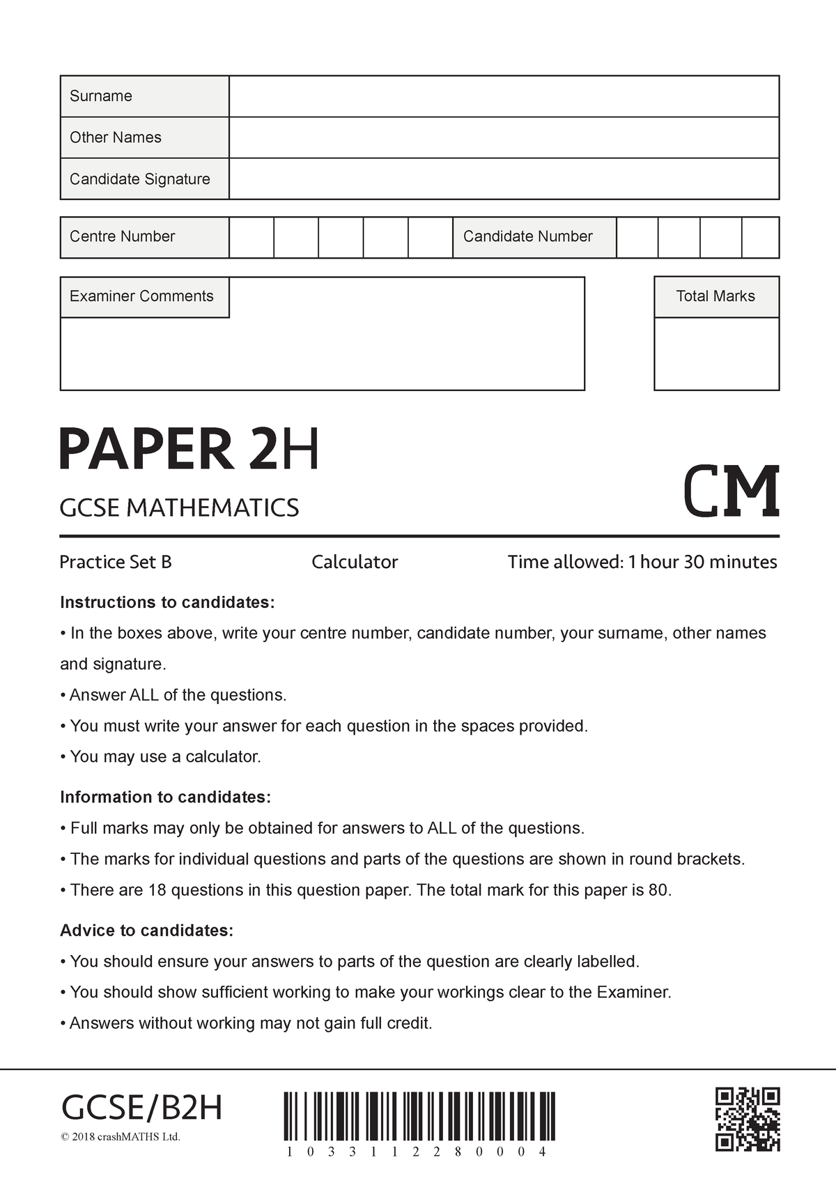 Gcsepaper 2HSet BEdx QP - PAPER 2H GCSE MATHEMATICS Practice Set B ...