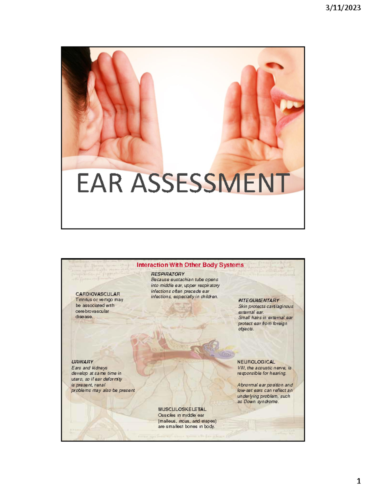 EAR Assessment )) EAR ASSESSMENT Interaction With Other Body
