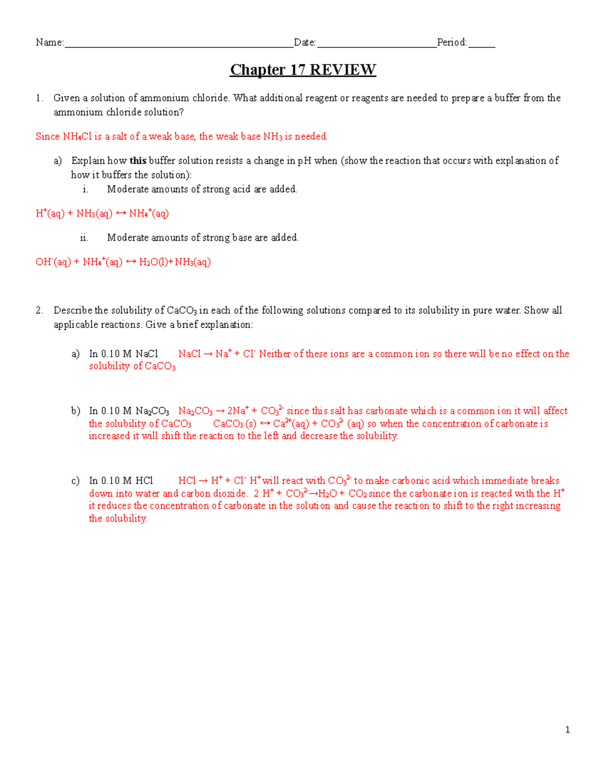 Ch 17 Review Key - Chem - - Studocu