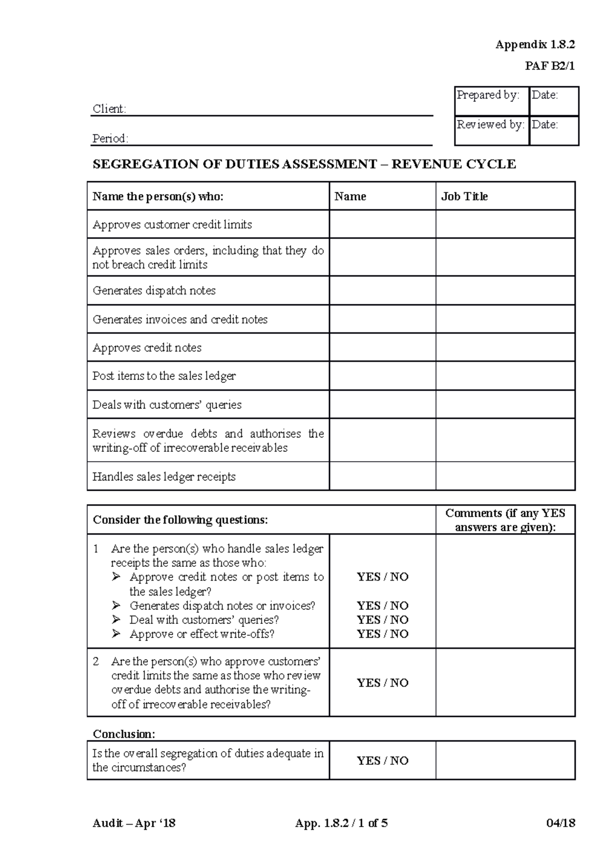 1.8.2 PAF B2-B4 Segregation of Duties Assessment Form - PAF B2/ Client ...